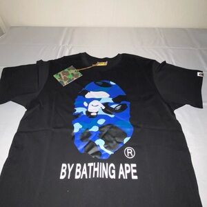 BAPE Black Tee with Blue Camo Graphic